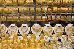 Gold jewelry on display in Dubai, United Arab Emirates